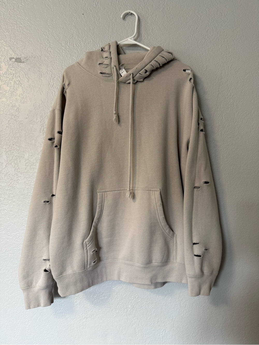 Women's Distressed Hoodie - Light Taupe